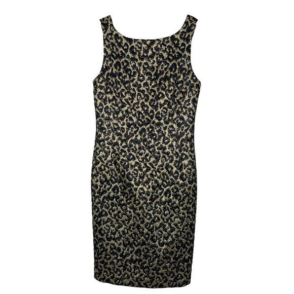 Michael Kors Italy Runway Gold Metallic Silk Wool Leopard Print Dress Sz 10 - Picture 1 of 7
